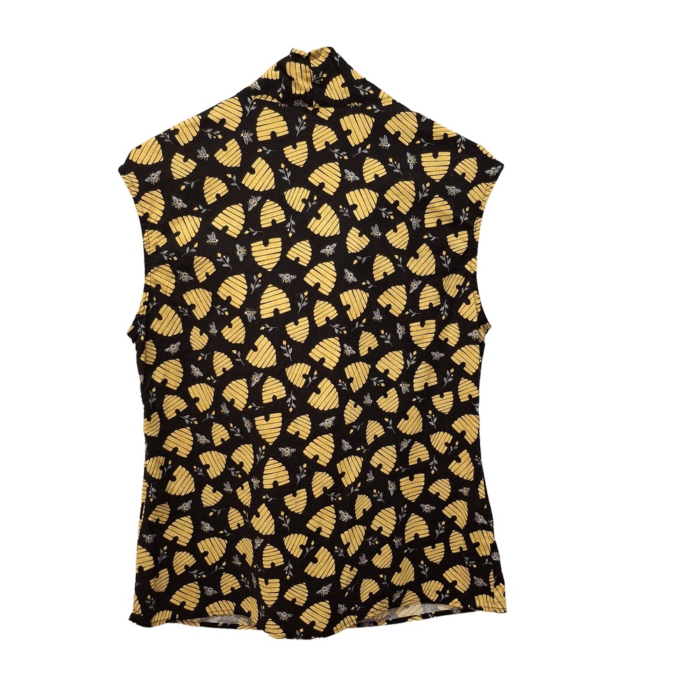 Retrolicious Limited Edition Black Beehive Bee Print Bow Tie Blouse Size L - Picture 3 of 6